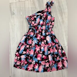 Pink and Blue One Shoulder Sundress for Wedding Guest